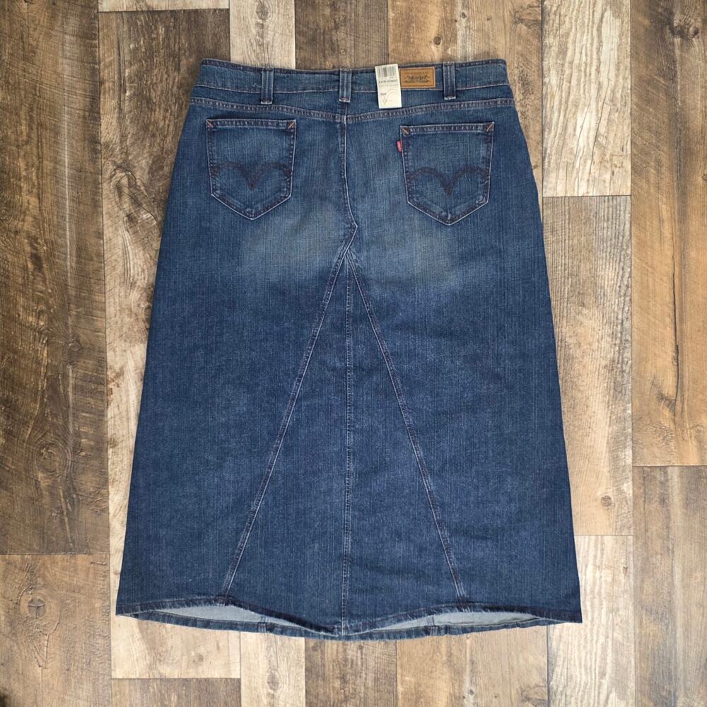 Y2K Levis Denim Maxi Skirt NWT 24W Dark Wash Plus Size Cowgirl Western Deadstock